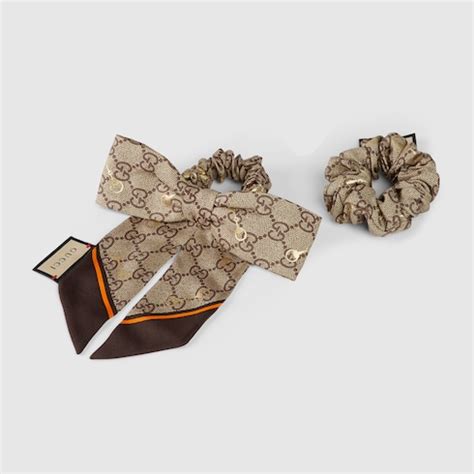 gucci knuckles|Silk GG scrunchie set in beige and ebony .